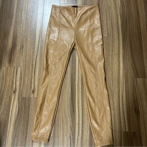 Nicole Miller Faux Leather Leggings XS Tan Beige Womens Stretch Skinny
